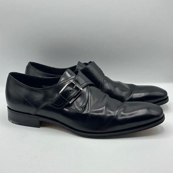 SALVATORE FERRAGAMO Lavorazione Leather Monk-Strap Shoes Black Sz 9 D $1475 - Picture 2 of 9